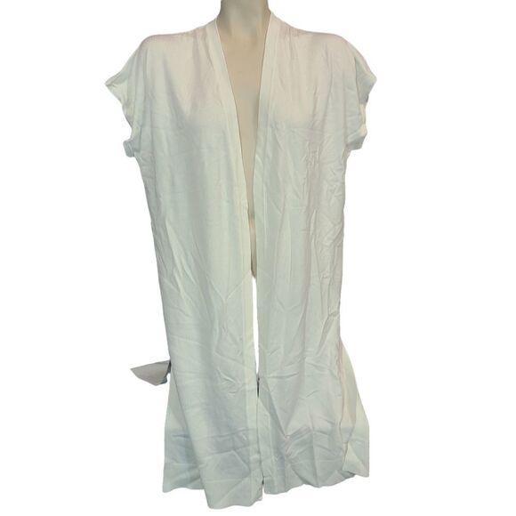 SWEATER SALE 3/$30H by Halston Ivory Short Sleeve Open Front Cardigan Size Small - Picture 1 of 5